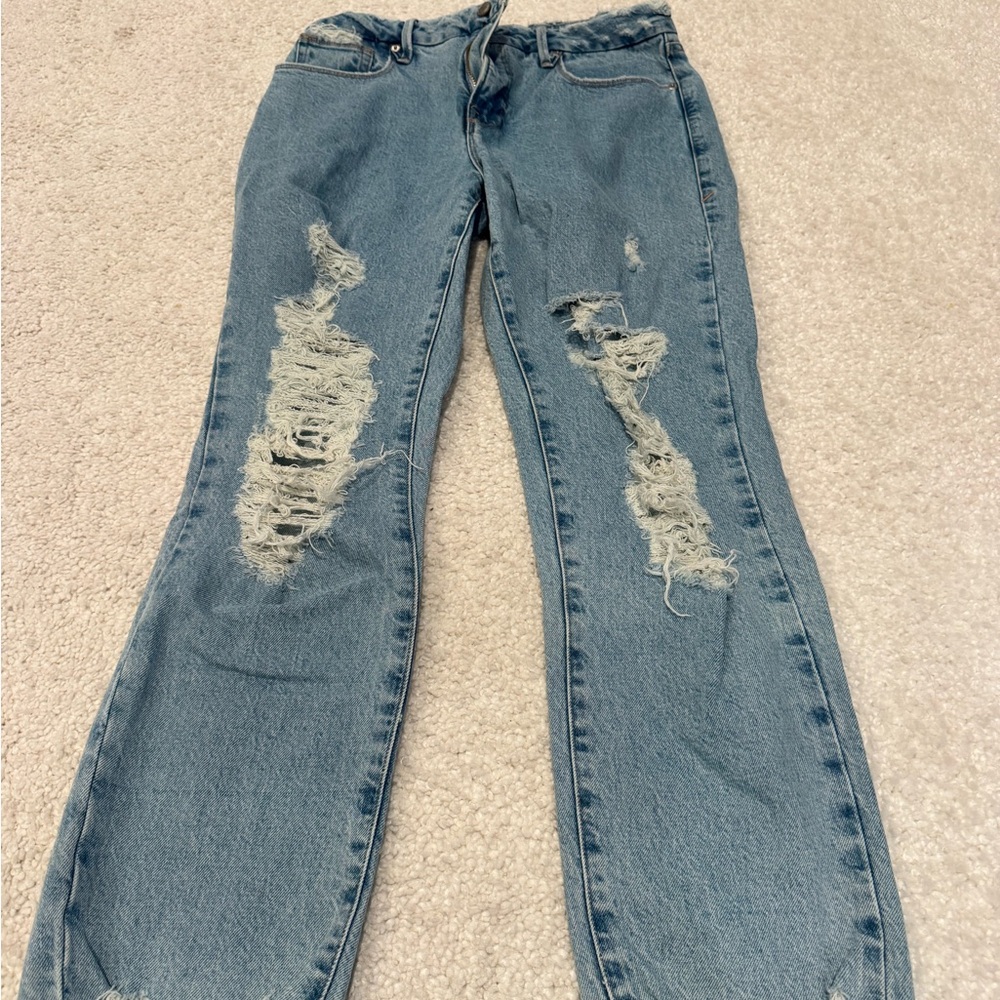 Good American Women’s Distressed Blue Jeans - Relaxed Fit
